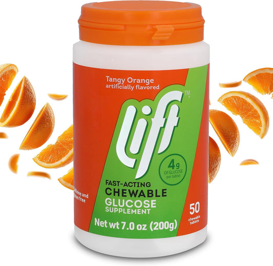Lift Glucose Fast-Acting Glucose Chewable Energy Tablets, Orange, 50 ct Jar (Pack of 1)