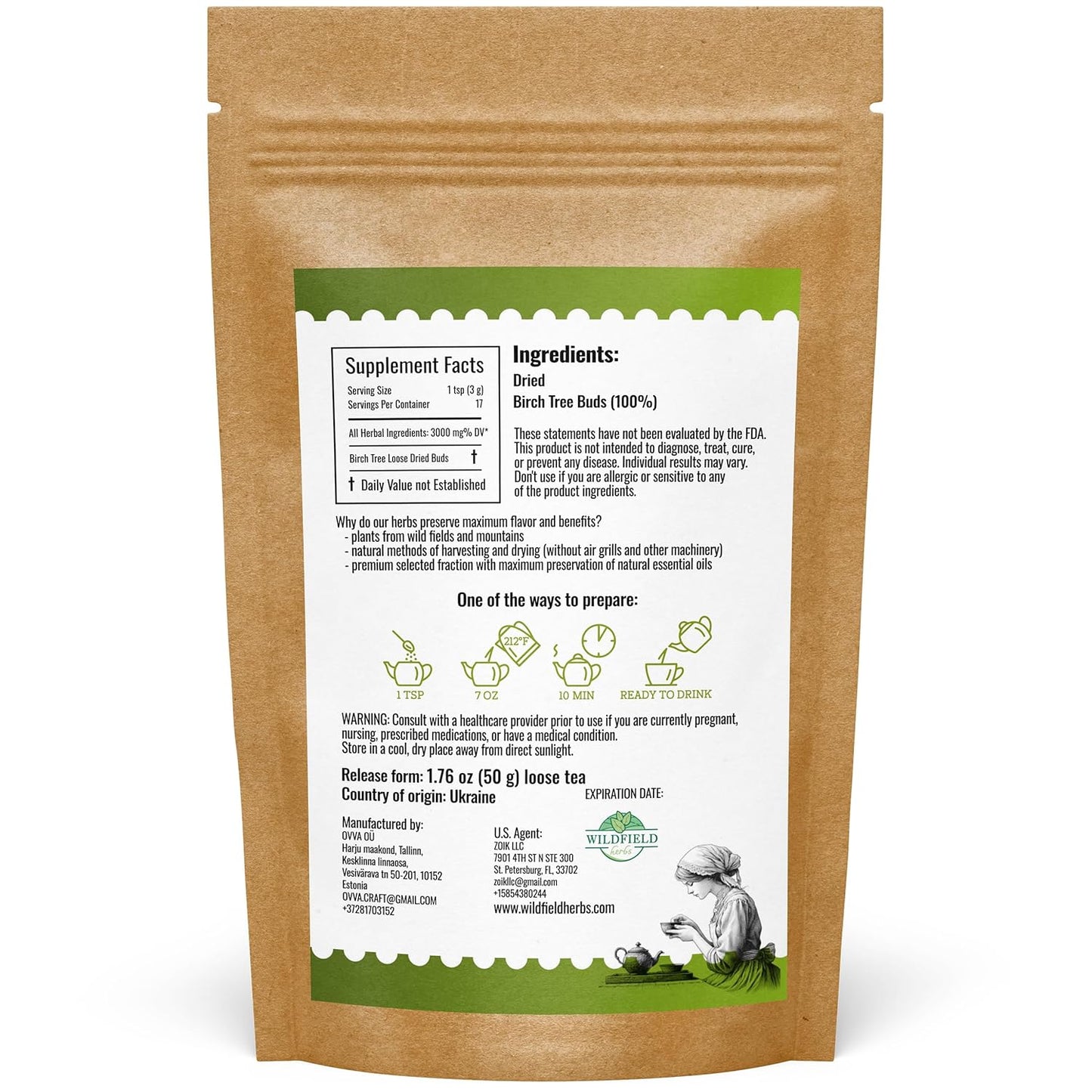 1.8 oz. Birch Leaf & Birch Tree Buds Crushed Dried Herbal Tea (Betulae Gemmae) - 50g Betula Pendula Roth Herb Tea Te De Abedul