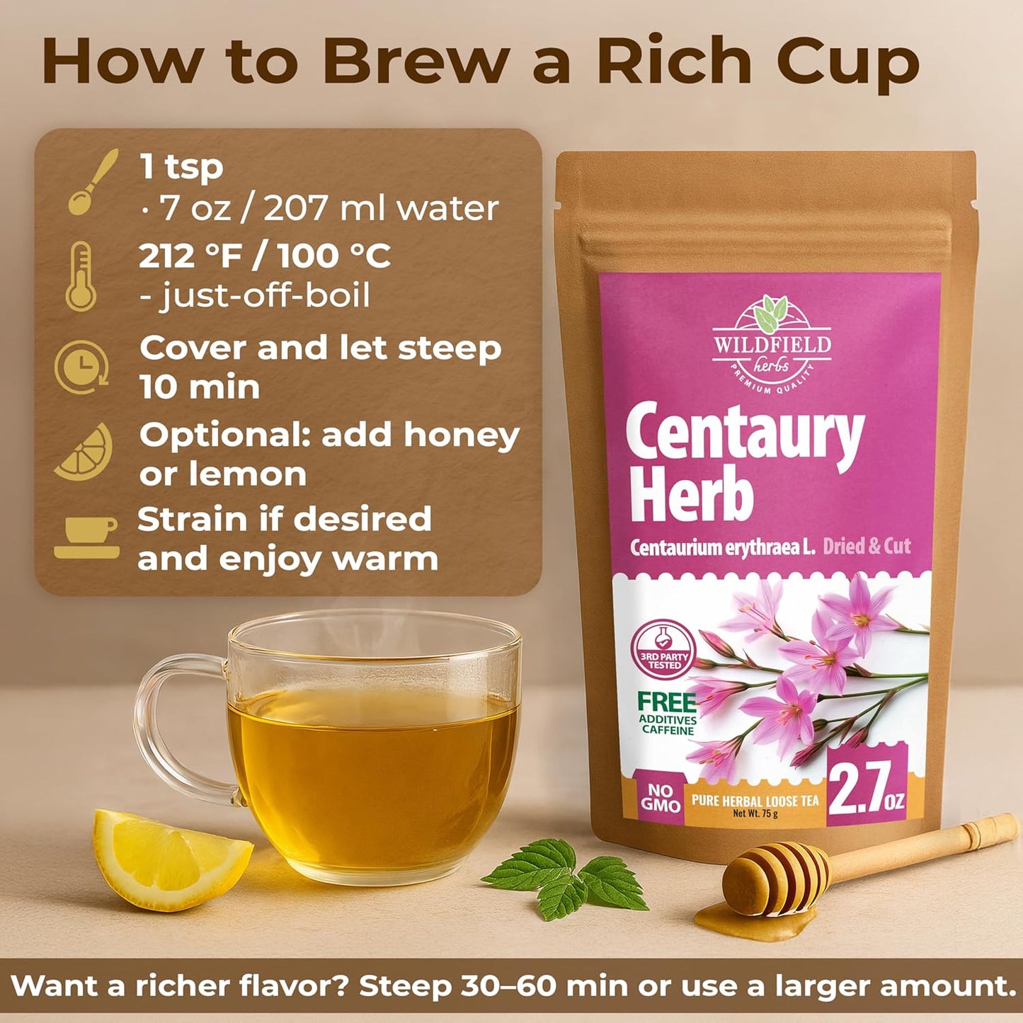 3 oz. Dried Centaury Herb Tea (Centaurium Erythraea L.) - 75g Centaurium Erythraea Herbal Tea Centauria Común