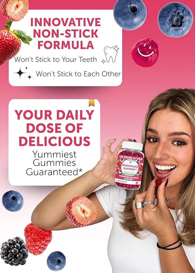 LUNAKAI USA Made Menopause Relief Gummies – Natural Menopause Supplements for Women with Black Cohosh & L-Theanine – Daily Support for Hot Flashes, Night Sweats & Hormonal Balance, 60ct