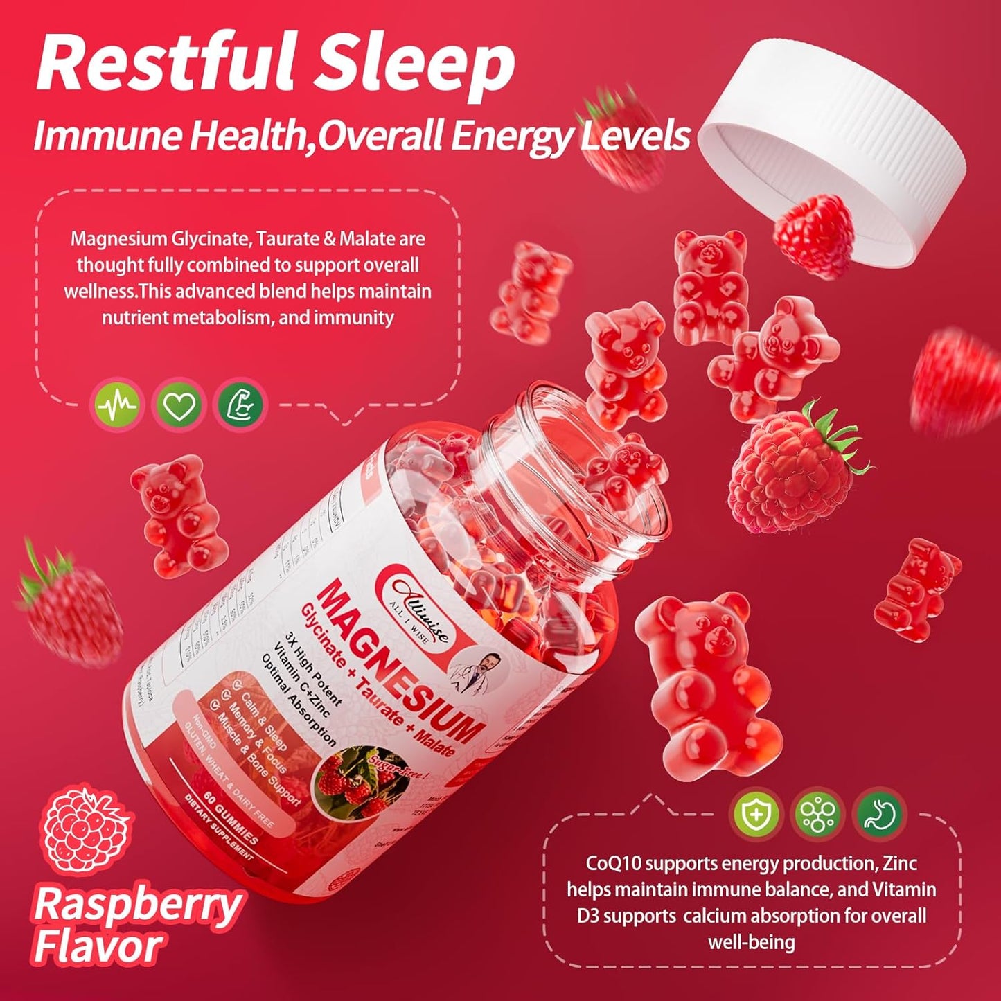 2Pack Magnesium Glycinate Gummies 500mg,Magnesium Supplement with Taurate, Malate, Vitamins D, C, B6, Calcium for Sleep, Relaxation, Muscle, Bone Health & Immune Support-120 Count