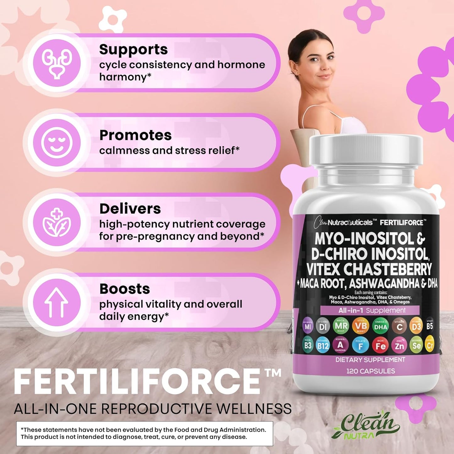 Myo-Inositol & D-Chiro Inositol 2050mg Fertility Supplement 40:1 Ratio - Prenatal Vitamins for Women with Ashwagandha Maca Root Vitex Chasteberry Iron DHA Folic Acid DIM Zinc - 2Pack