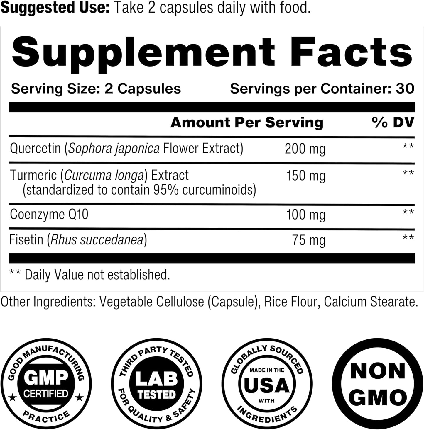 Senolytic Complex | Longevity Supplement for Healthy Aging and Cellular Health with Quercetin and Fisetin | Targets Senescent Cells | 30 Servings | Non-GMO & 3rd Party Tested