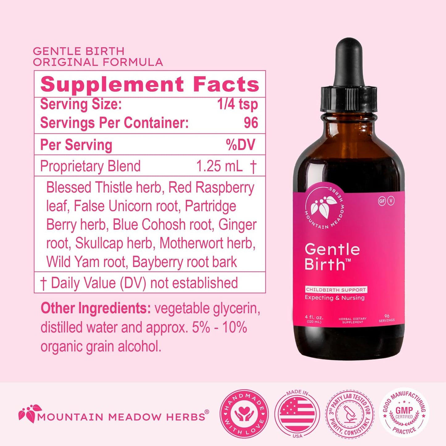 Mountain Meadow Herbs Gentle Birth for Birth Prep/Labor Prep, Fast Acting Liquid Herbal Extract for Childbirth Support - 4oz