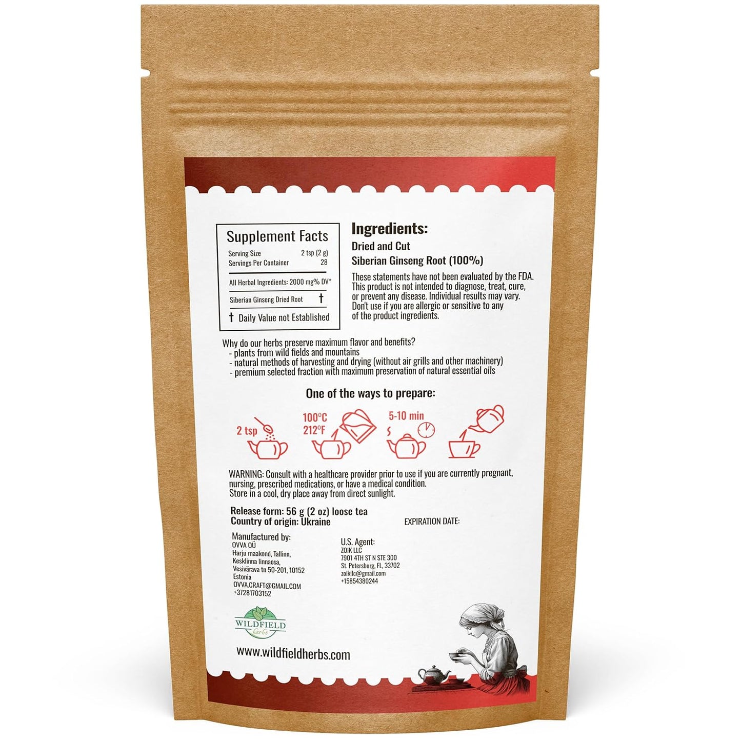 2 oz. Siberian Ginseng Ginseng Root Tea (Eleutherococcus Senticosus) - 56g Herb Tea Siberiano