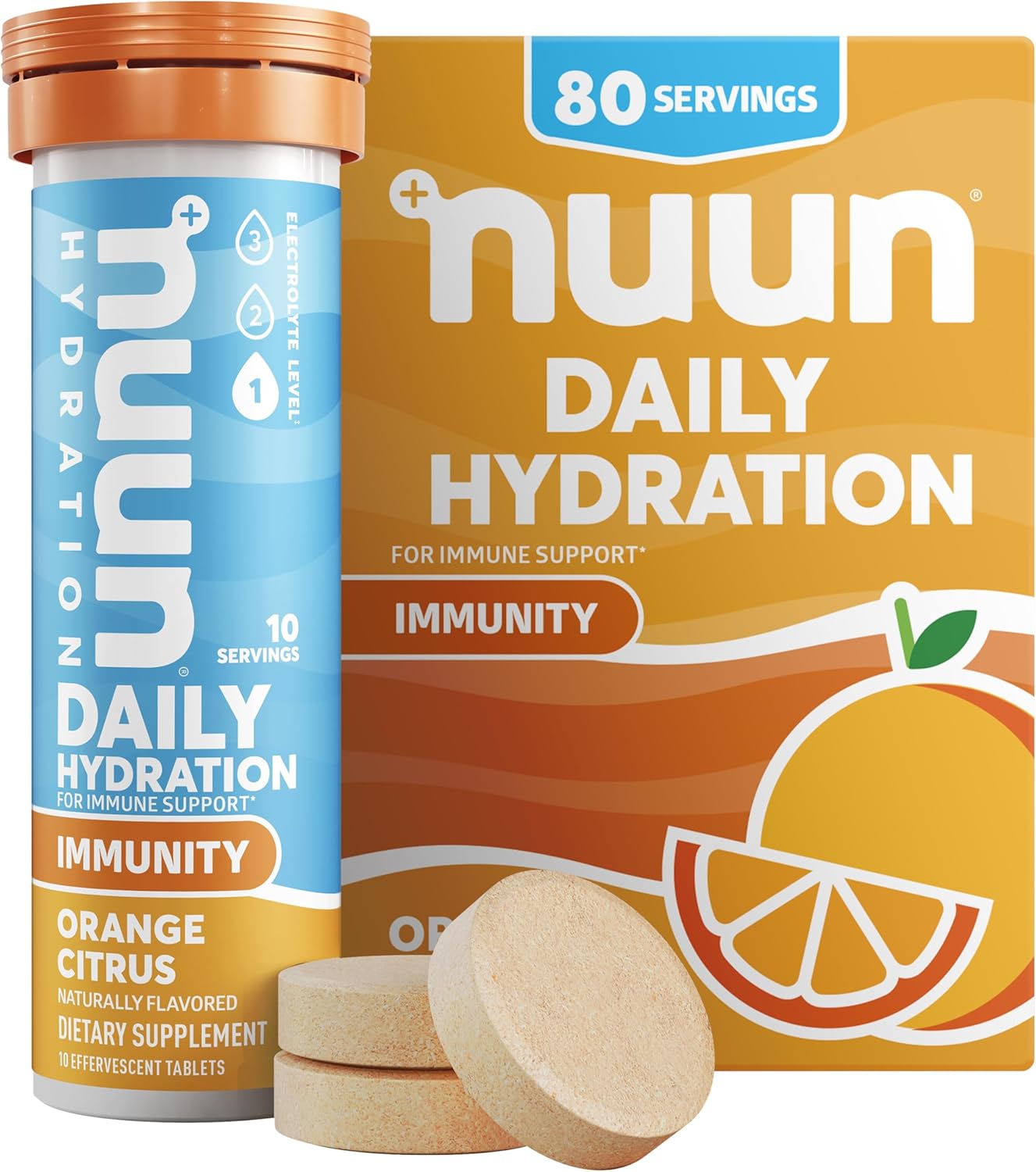 Nuun Immunity Electrolyte Tablets with Vitamin D, C, E, & A, Ginger, Elderberry, Magnesium & 4 Other Essential Electrolytes, Vegan, Orange Citrus, 8 Pack (80 Servings Total)