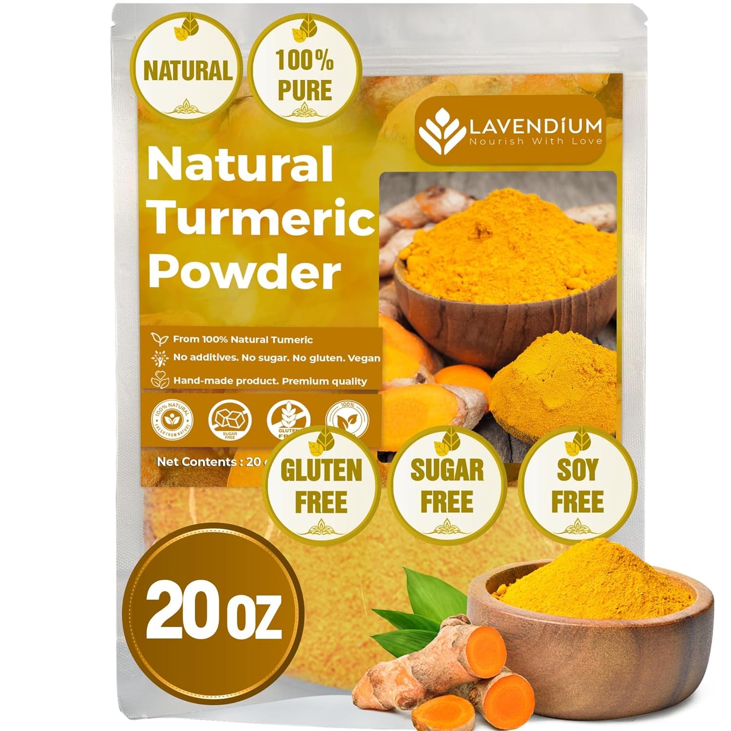 20oz (1.25 lbs) Turmeric Powder, 100% Natural & Pure, Ground, Seasoning Root Powder, No Additives, No Gluten, Vegan.