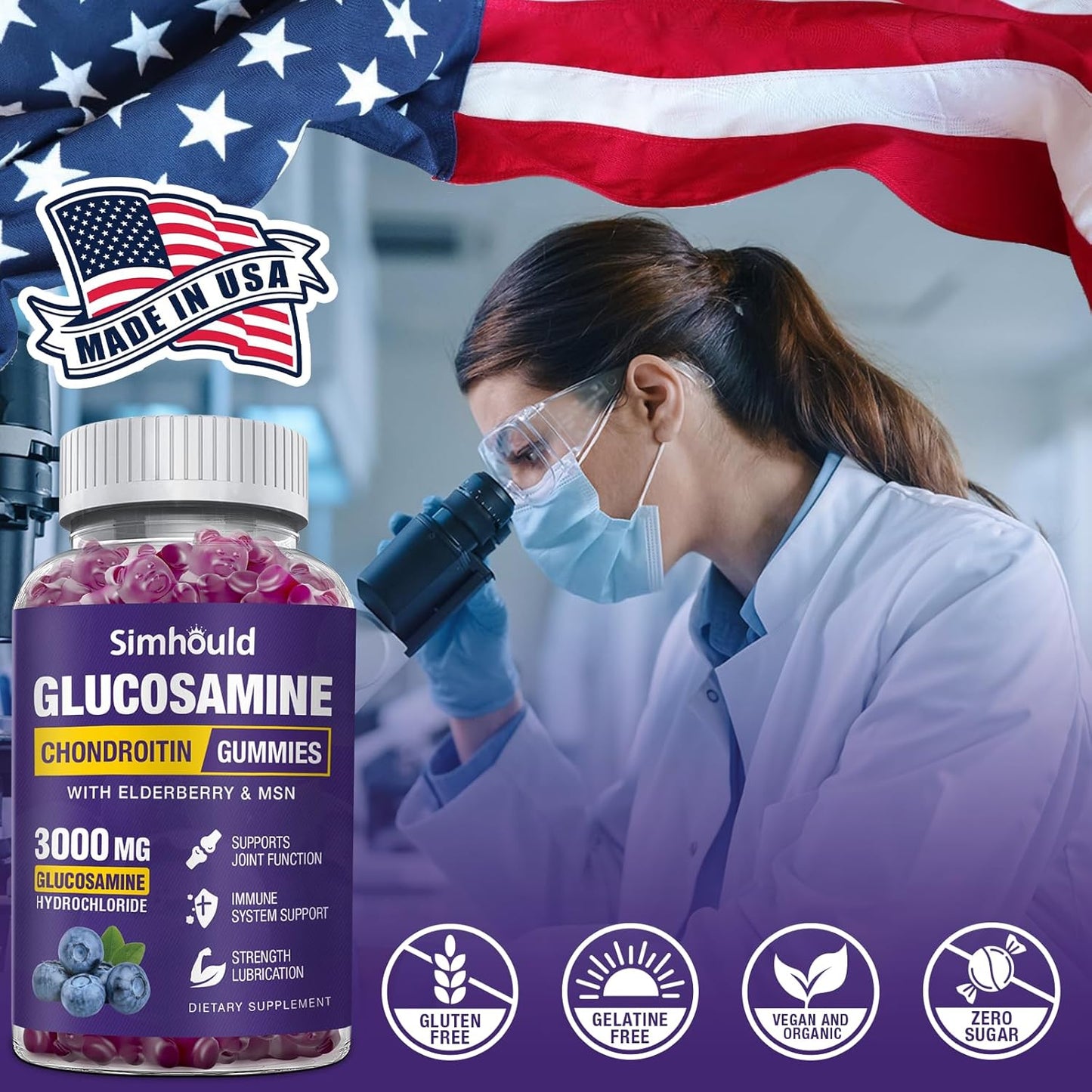 3 Packs Glucosamine Chondroitin Gummies - 3000MG Extra Strength Joint Support Supplement with MSM & Elderberry, Flexibility, Antioxidant Immune Support Gummy for Adults, Men & Women