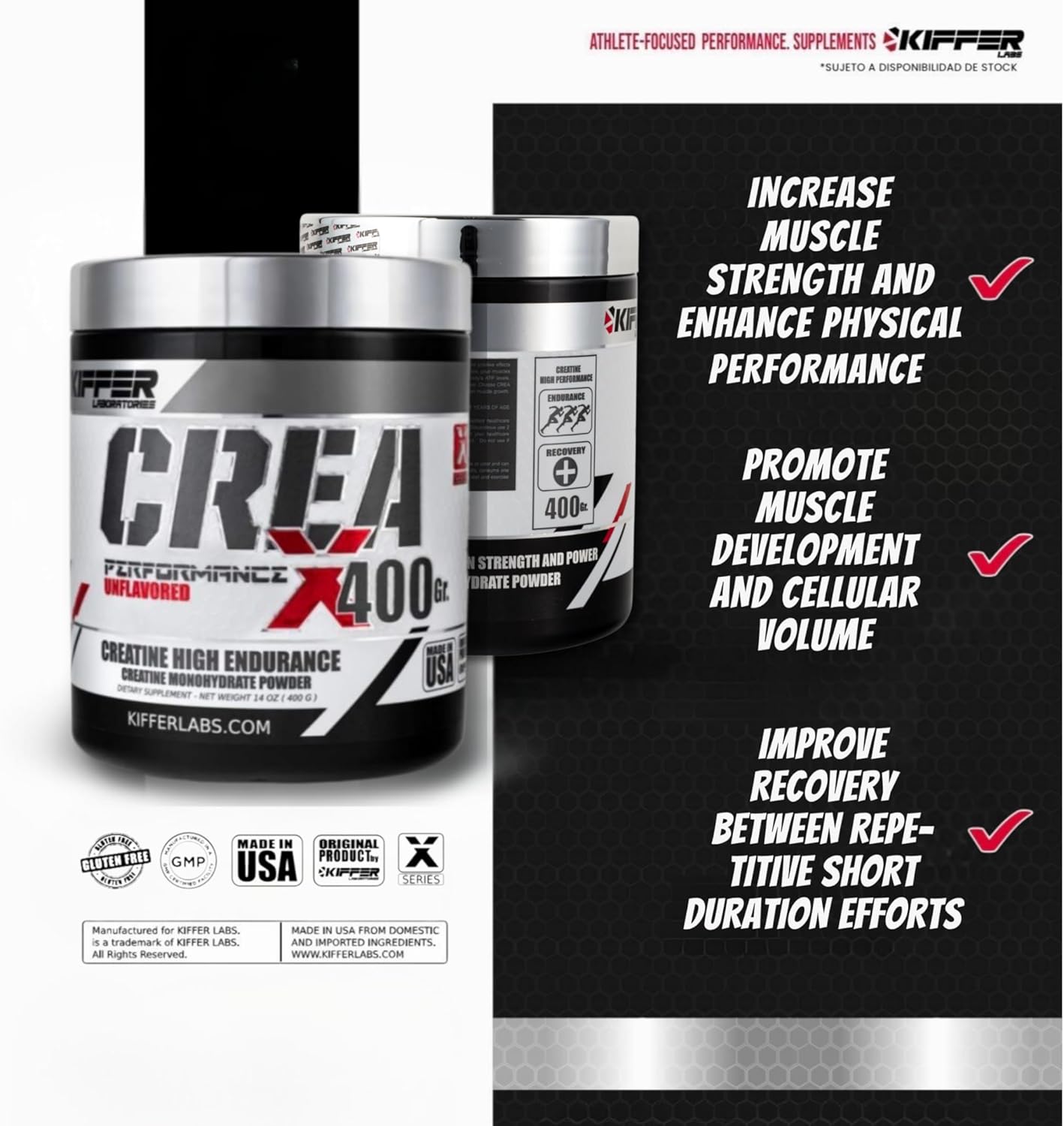 Kiffer Labs CreaX Creatine Monohydrate Powder, 400 g (80 Serving), Pure Creatine for Muscle Growth & Strength, Pre‑Workout | Unflavored, NSF‑Quality, Micronized Monohydrate