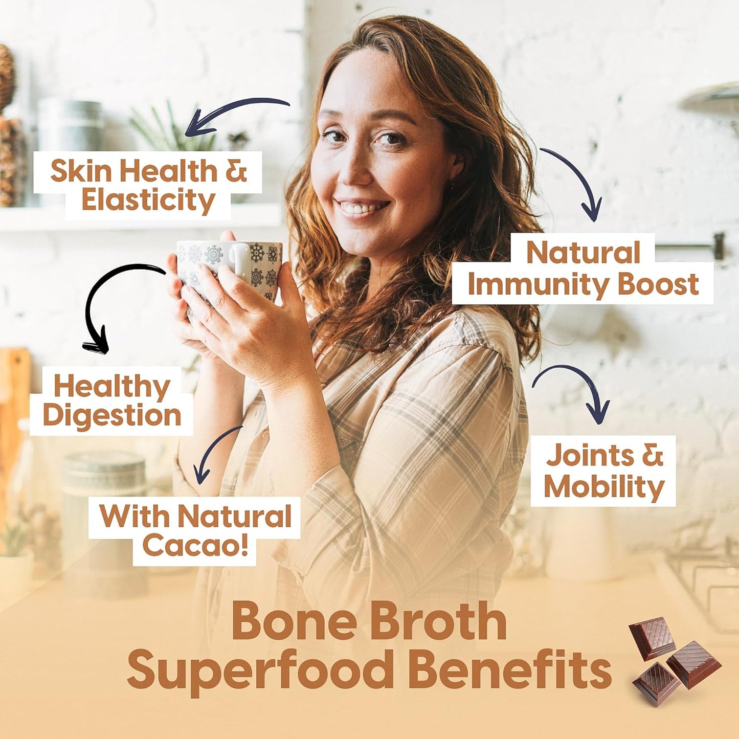 100% Grass-Fed Chocolate Bone Broth Protein Powder with Probiotics – Zero Artificial Flavors, 15g Protein, Collagen-Rich, Gut & Joint Support, Healthy Hot Chocolate, Keto, Paleo, Gluten Free