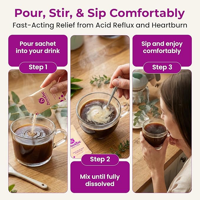 Sweet Relief Soothe Natural Antacids for Acid Reflux - Calcium Carbonate Heartburn Relief, Zero Calorie Sweetener, Beverage Enhancer (50 Count)