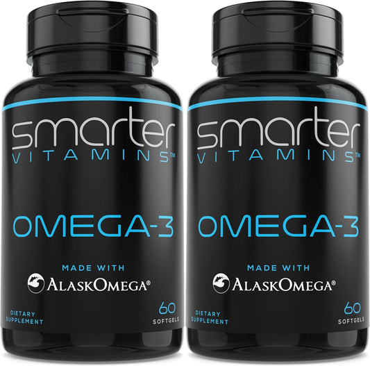 (2 Pack) Smarter Omega 3 Fish Oil, Berry Flavor, Burpless, Tasteless, 2000mg, Potent Triple Strength DHA EPA Brain OMEGA3, Made with AlaskOmega®