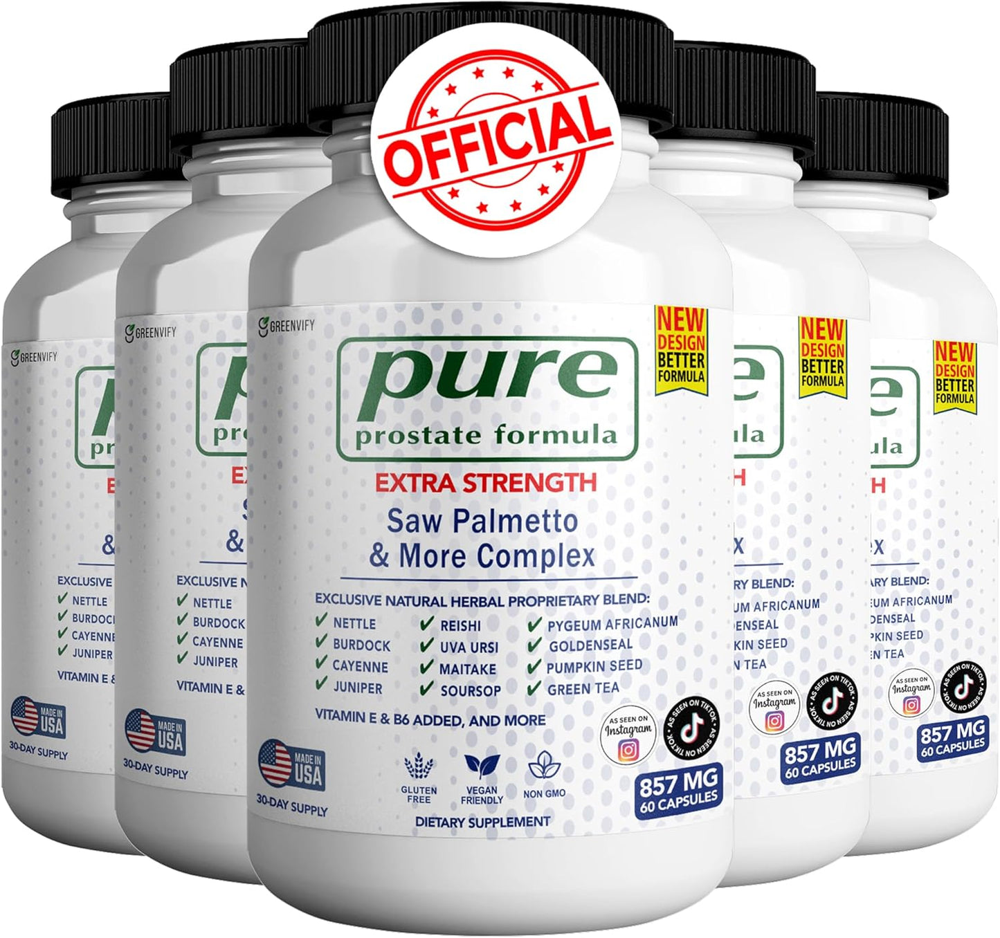 Pure Prostate Formula Saw Palmetto & More Complex 857 mg Prostate Supplements for Men Capsules, Health Supplements - Maximum Strength, All Natural to Support Normal & Healthy Function (5)