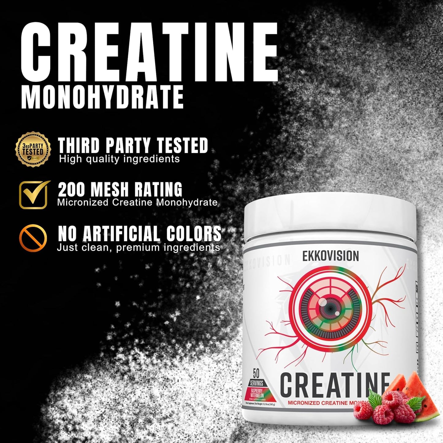 Creatine Monohydrate Powder, Micronized, Raspberry Watermelon, Pre & Post Workout Supplement for Men and Women, Energy Support, Easy to Mix in Shakes, Smoothies & Beverages, 50 Servings