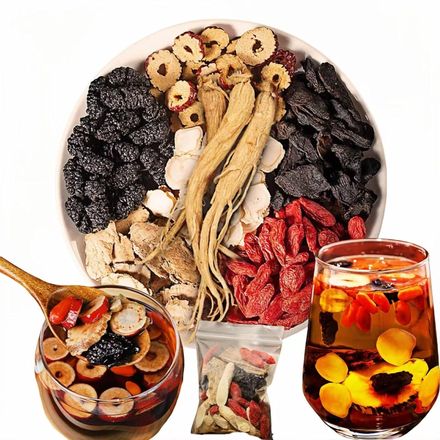 20 Pack Organic Ginseng Kidney Tea-Ginseng Six Treasure tea,Eight Natrual Herbs Blend Mulberry,Wolfberry-Traditional Chinese Herbal Kidney Tea Formula for Men & Women,100% Plant Base(300g/Bag)