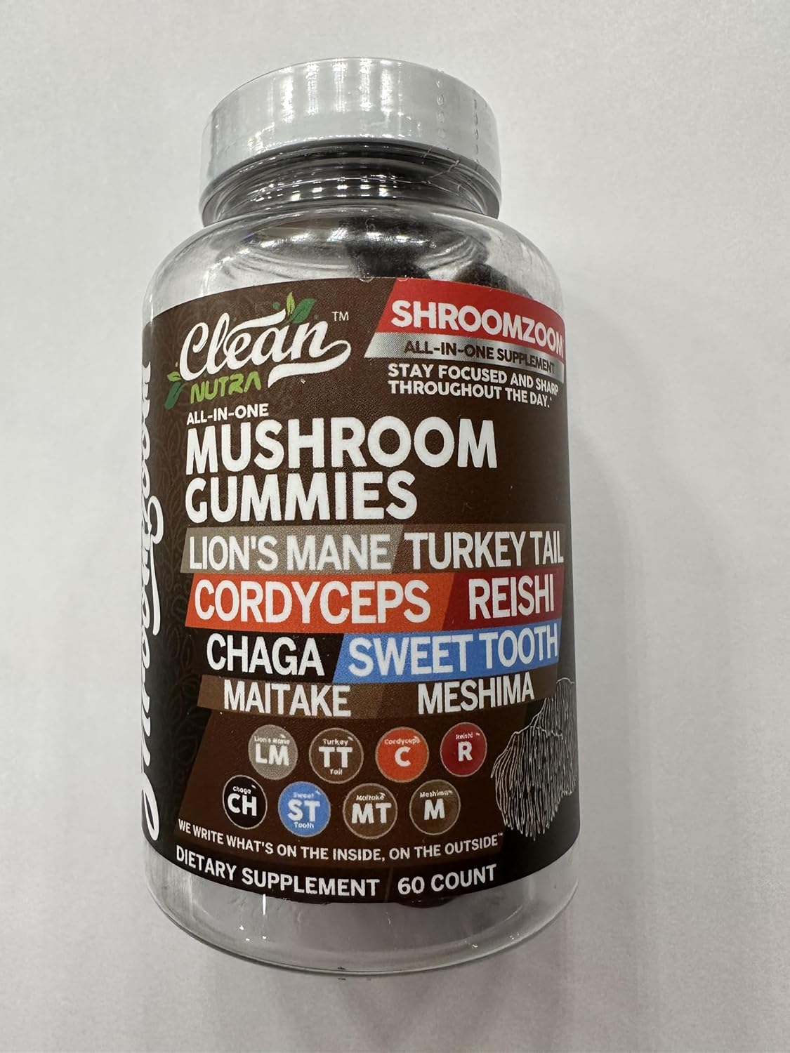 15in1 Mushroom Gummies with Lion's Mane Turkey Tail Cordyceps Reishi Chaga Sweet Toot Maitake Meshima Poria Cocos Shiitake Tremella, Oyster Agaricus Mushrooms for Men and Women Supplement - 2Pack