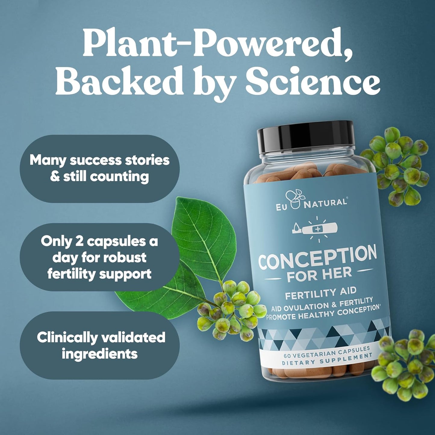 Conception for Her Capsules + Regulate MAX Myo-Inositol D-Chiro Inositol Powder - Fertility Support, Hormone Balance, Regulate Cycles - 60 Vegetarian Soft Capsules + 60 Servings Powder