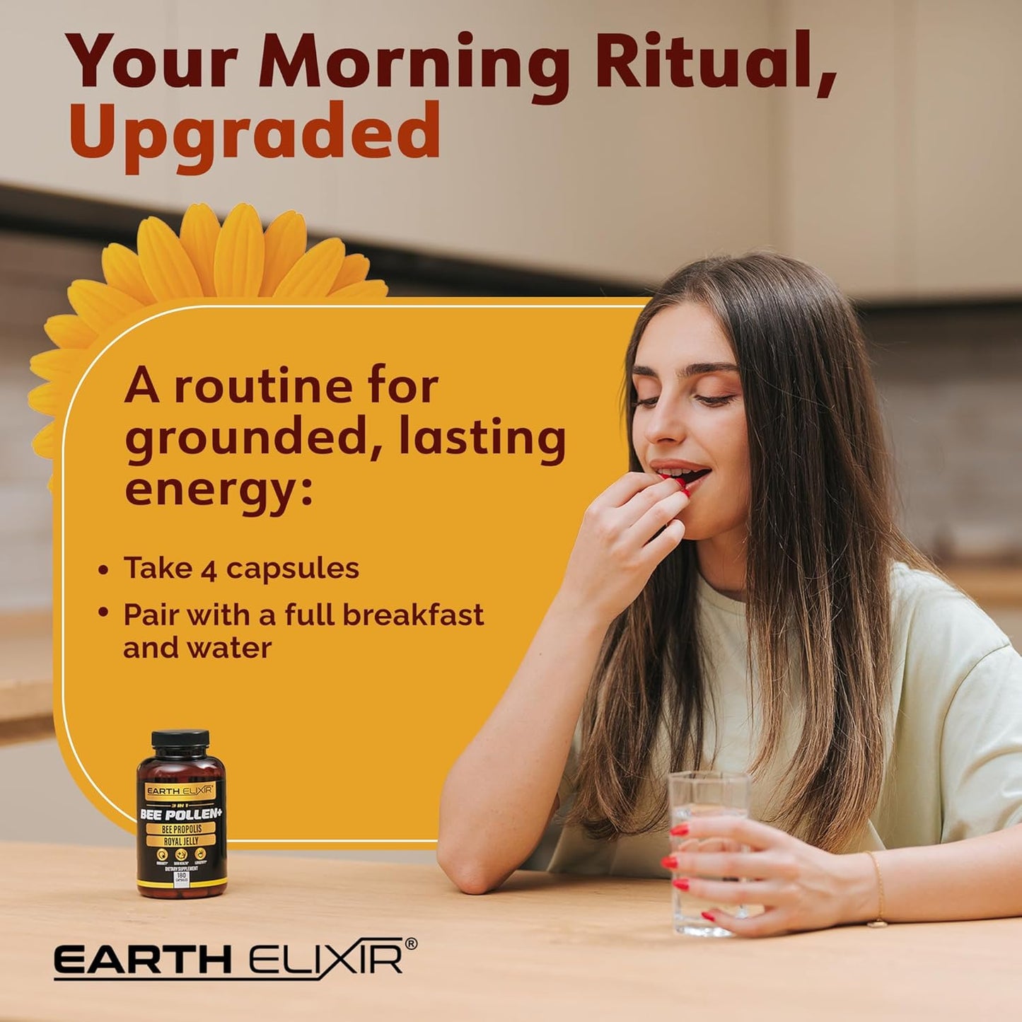 3-in-1 Organic Bee Pollen Capsule – Non-GMO, Pure Raw Bee Pollen, Royal Jelly, Propolis Extract for Women & Men – Natural Energy, Immune & Vitality Support – 180 Propolis Capsules