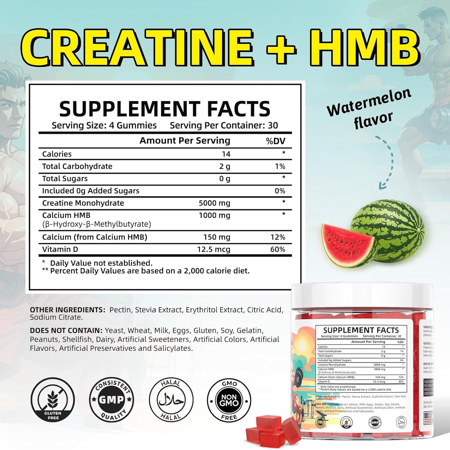 Creatine Monohydrate Gummies HMB Supplements for Men - Creatine and HMB Supplement for Boost Strength Performance Build Muscle Supports and Muscle Growth & Recovery