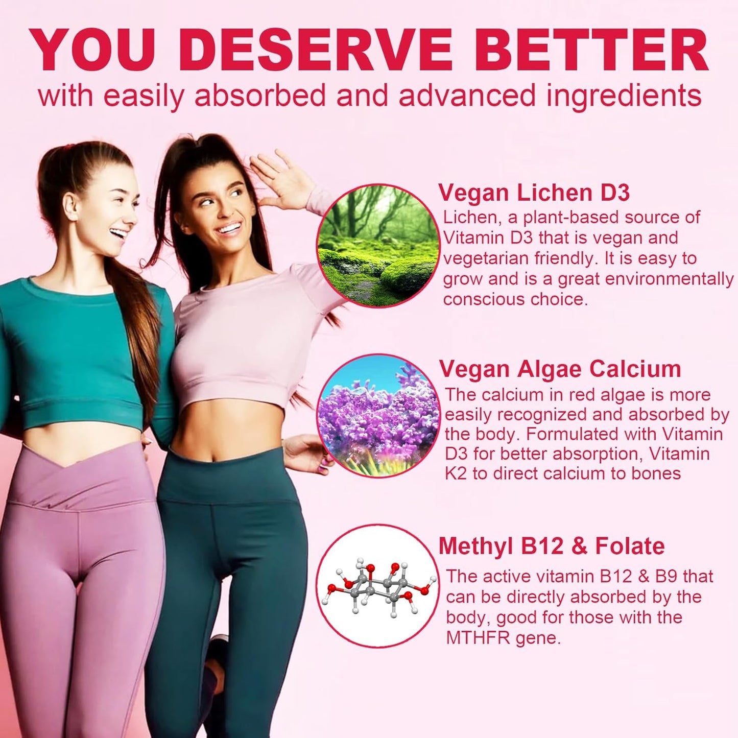 (2 Pack) Sugar Free Methylated Multivitamin for Women Gummies with Calcium, D3 K2, Inositol, Folate, Biotin, Iron, Vitamin A, C, E, B Complex - Multi Vitamins & Minerals - Energy, Immune, Bone - Vegan