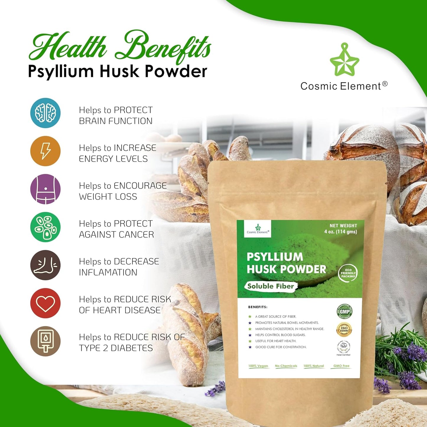 100% Pure Psyllium Husk Powder Organic – Finely Ground Fiber Supplement for Regularity & Keto | Psyllium Husk Powder for Baking and Gluten-Free Bread – 4 oz