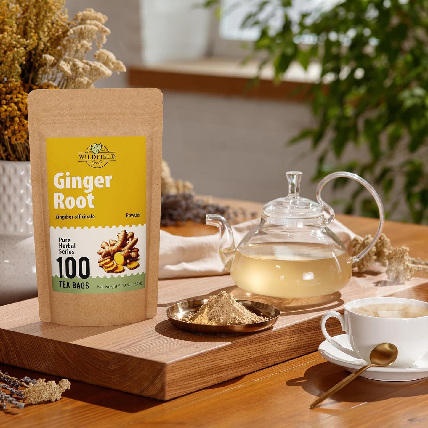 100 Bags Ginger Tea Ginger Root Tea Dry Dried Herb (Zingiber Officinale) - 100 Count 1.5g Bags Raíz De Jengibre