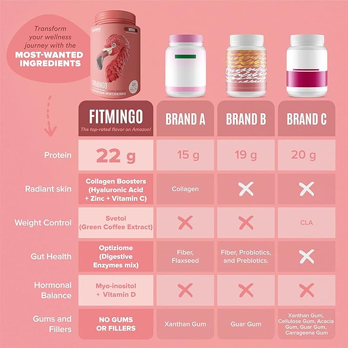 BIRDMAN Fitmingo Vegan Protein Powder with Inositol, Collagen Boosters, Hyaluronic Acid and Vitamins | Low Carb, Dairy Free, Low Calorie | 23g Plant Based Blueberry Protein Powder with Myo-Inositol