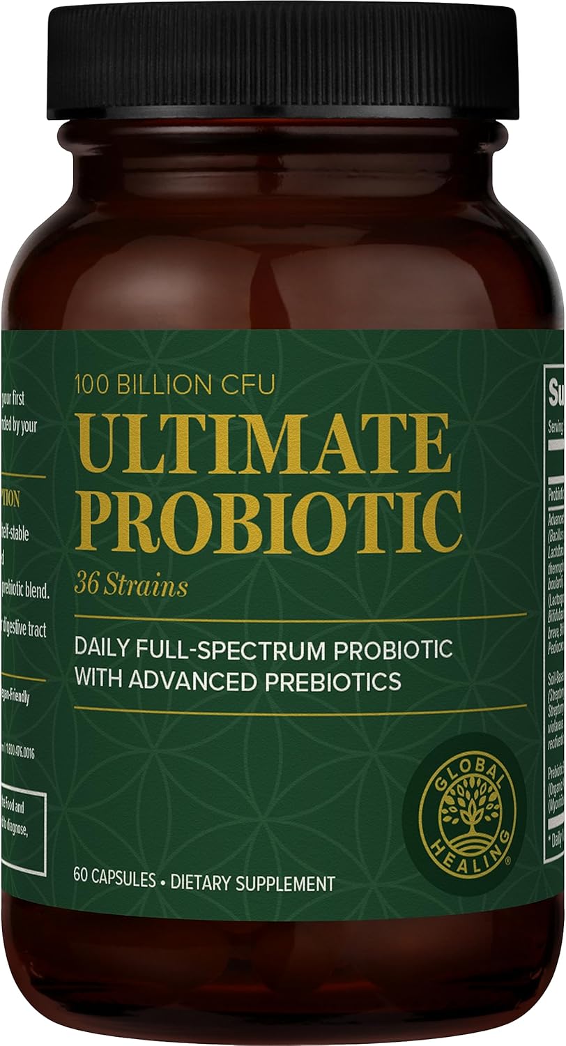 Global Healing Center - Ultimate Probiotic Blend Supplement (Floratrex) with Prebiotics for Healthy Digestion, Digestive Tract, & Immune System, Men & Women, 100 Billion CFU, 36 Strains (60 Capsules)