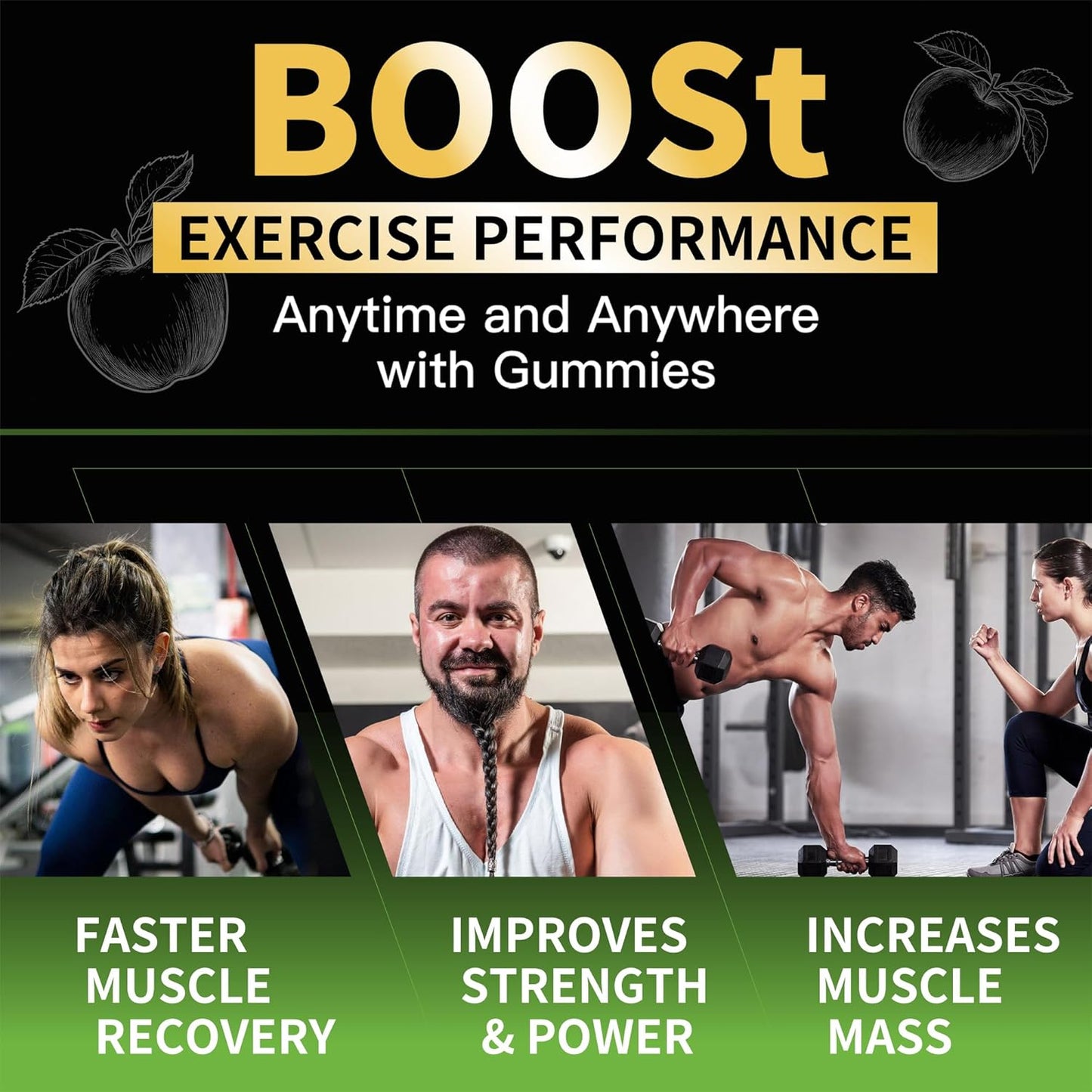 Creatine Monohydrate Gummies for Men & Women-5g of Creatine Monohydrate per Serving - Sugar Free,Vegan, Apple Flavor, 120 Count