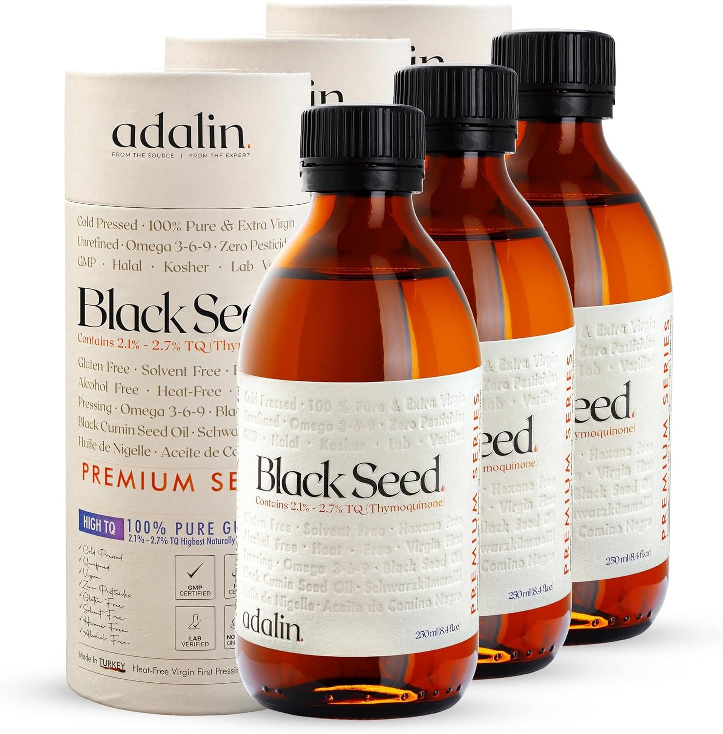 adalin Black Seed Oil Liquid 25.2 fl oz | Nigella Sativa Seed Oil | High Thymoquinone | Cold Pressed | Glass Bottle | Blackseed | Vegan | Gluten Free