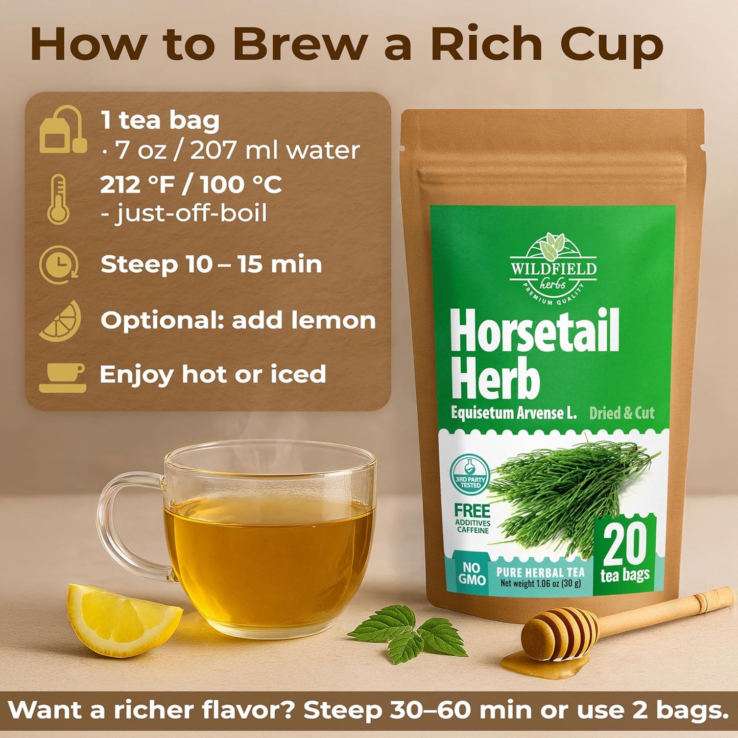 20 Bags Dried Horsetail Herb Tea Shavegrass Cola De Caballo Hierba (Equisetum Arvense) - 20 Count 1.5 g Tea Bags Horsetail Leaf Leaves Herb