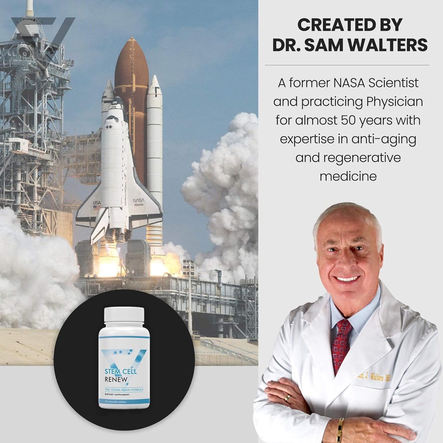 Stem Cell Renew | Boost Your Natural Supply of Stem Cells to Strengthen Mental Sharpness, Help Slow Signs of Aging and Restore Youthful Energy - Created by NASA Scientist | 1-Month Supply (60 count)