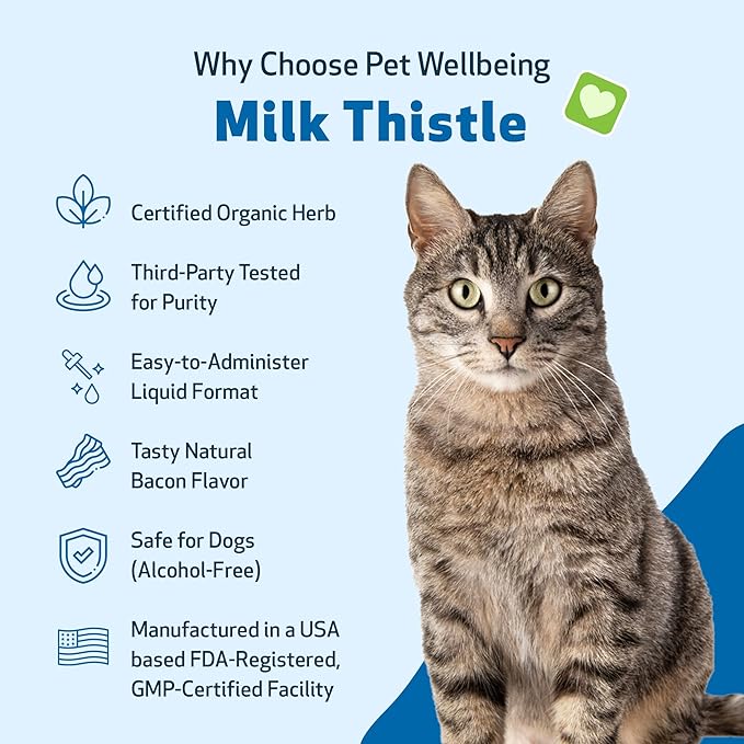Pet Wellbeing Milk Thistle for Cats - Organic Herb, Milk Thistle Liver Detox Support, Antioxidants - NASC Certified & Vet-Formulated - 4 oz Liquid