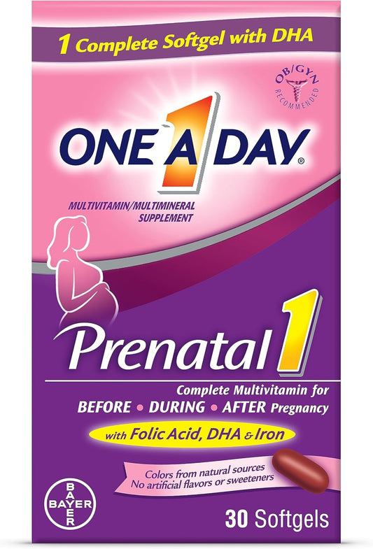ONE A DAY Women's Prenatal 1 Multivitamin including Vitamins A, C, D, B6, B12, Iron, Omega-3 DHA & more - Supplement for Before, During, & Post Pregnancy, 30 Ct (Pack of 1)(Packaging May Vary)