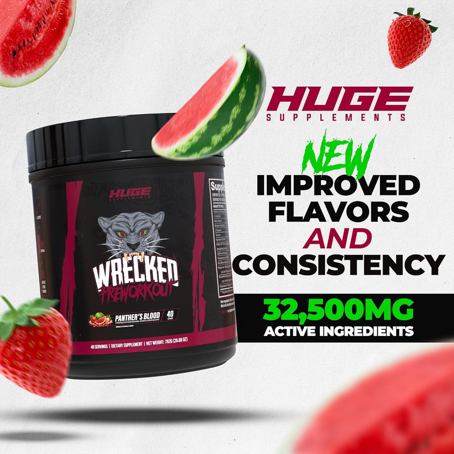 Wrecked Pre Workout, Advanced Formula, Boosts Energy, Focus, Pumps & Performance, 10g L-Citrulline, 6.4g Beta Alanine, 5g Tyrosine, 1g Alpha GPC, 375mg Fast-Acting Caffeine & More (Panther's Blood)