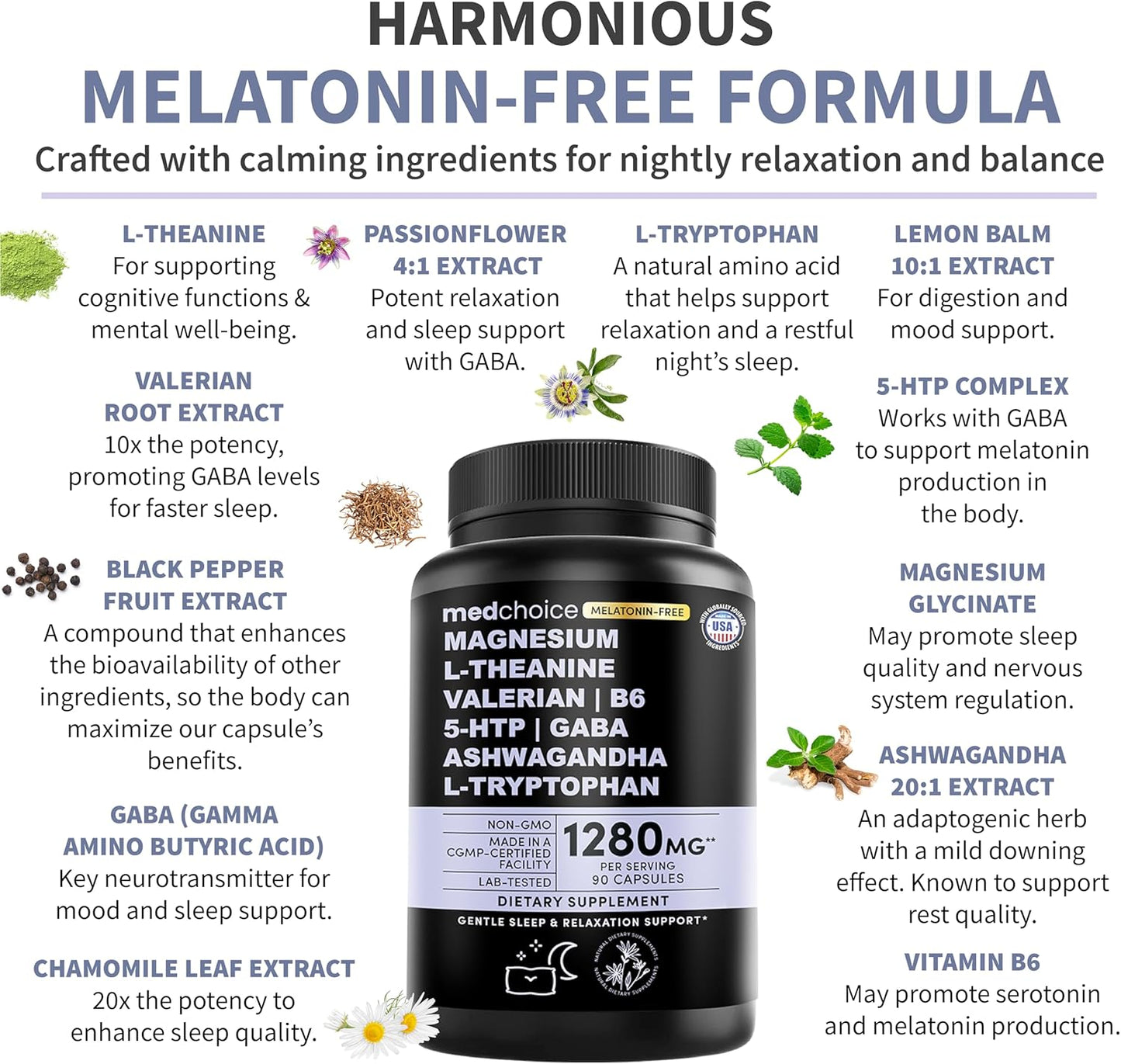 12-in-1 Sleep Support Capsules - Melatonin-Free, Non-Habit Forming Sleep Supplement with a Balanced Blend of Magnesium, Ashwagandha, L-Tryptophan, Valerian Root, GABA, 5-HTP (90 Capsules, Pack of 2)