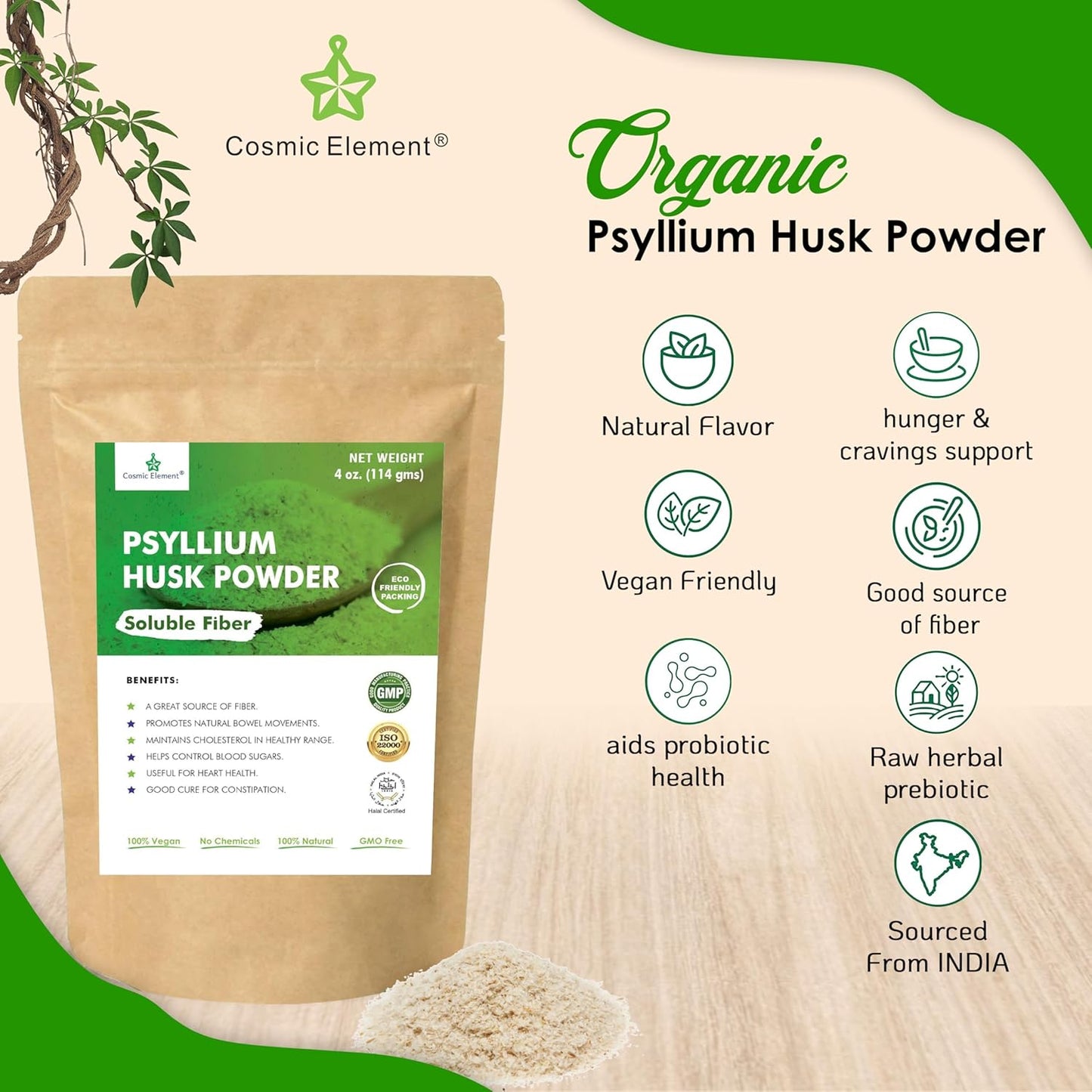 100% Pure Psyllium Husk Powder Organic – Finely Ground Fiber Supplement for Regularity & Keto | Psyllium Husk Powder for Baking and Gluten-Free Bread – 4 oz