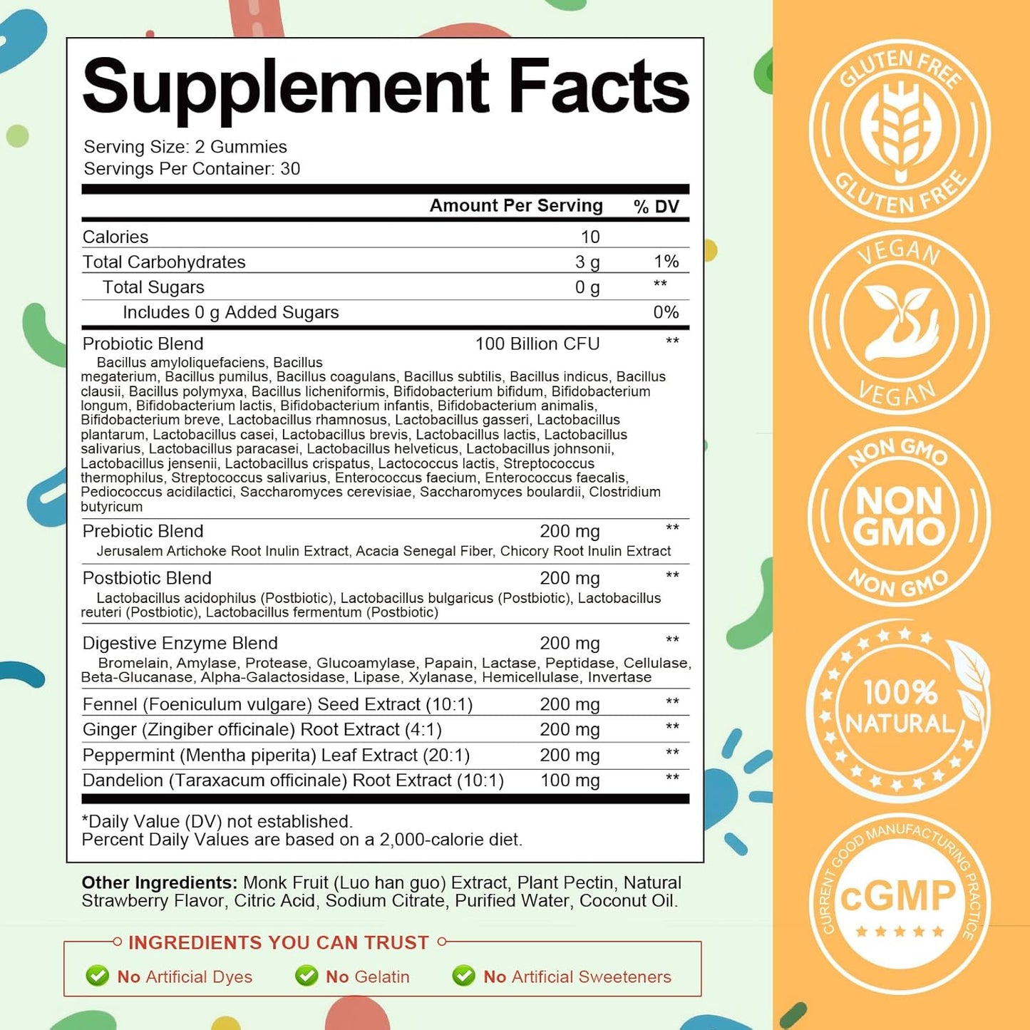 (2 Packs) Totaria Sugar Free 5-in-1 Probiotic Prebiotic Postbiotic Gummy, Probiotics for Women Men with Digestive Enzymes, Peppermint, Complete Immune, Gut & Digestive Support, Vegan Strawberry Flavor