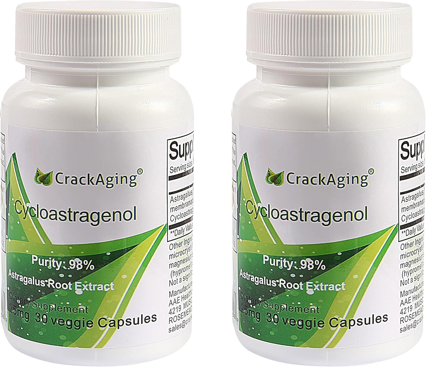 Crackaging Cycloastragenol 98% 25mg | Telomere activator Supplements | Telomere lengthening Supplements | Cell Rejuvenation | 60 Capsules in 2 Bottles