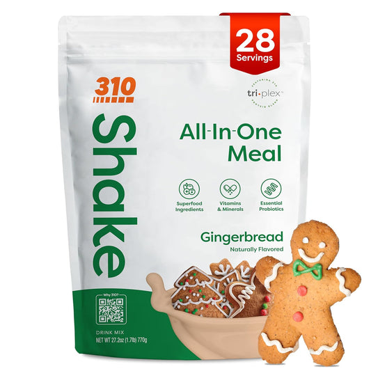 310 Nutrition All-In-One Meal Replacement Shake - Plant-Based Protein Powder with High Fiber, Probiotics, Digestive Enzymes & Superfoods - Vegan, Low Carb, Keto & Paleo Friendly - Gingerbread - 28 Servings
