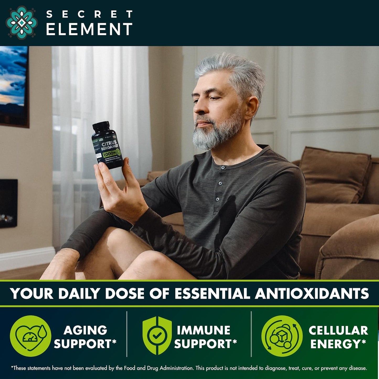 3 Pack Citrus Bergamot Extract 1000mg, Supplement for Heart, Immune System Support, and Healthy Aging - Pure 360 Vegan Capsules