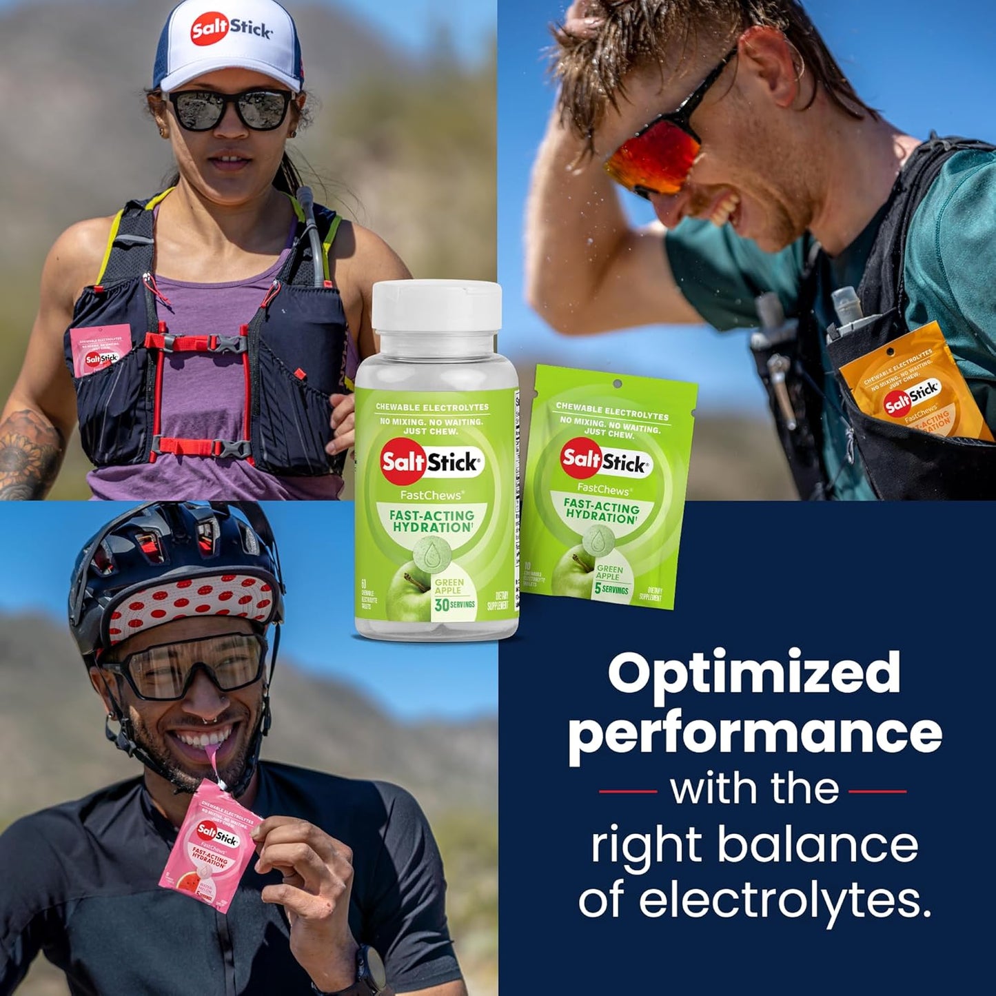 SaltStick Electrolyte FastChews - 60 Green Apple Chewable Electrolytes - Salt Tablets for Running and Hydration, Electrolyte Chews - 60 Count