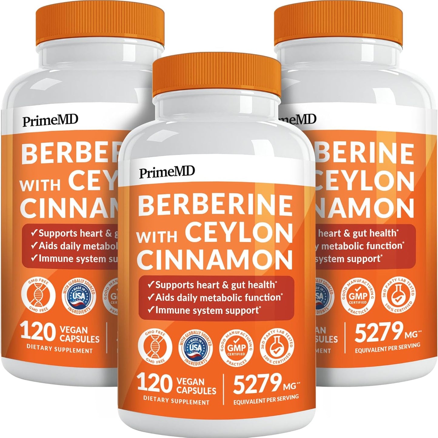 21-in-1 Berberine Supplement with Ceylon Cinnamon with Chromium, Bitter Melon and Green Tea Extract and Black Pepper Extract 5X for Energy & Metabolism Support with 5279 mg (120 ct, Pack of 3)