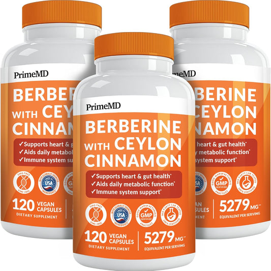 21-in-1 Berberine Supplement with Ceylon Cinnamon with Chromium, Bitter Melon and Green Tea Extract and Black Pepper Extract 5X for Energy & Metabolism Support with 5279 mg (120 ct, Pack of 3)