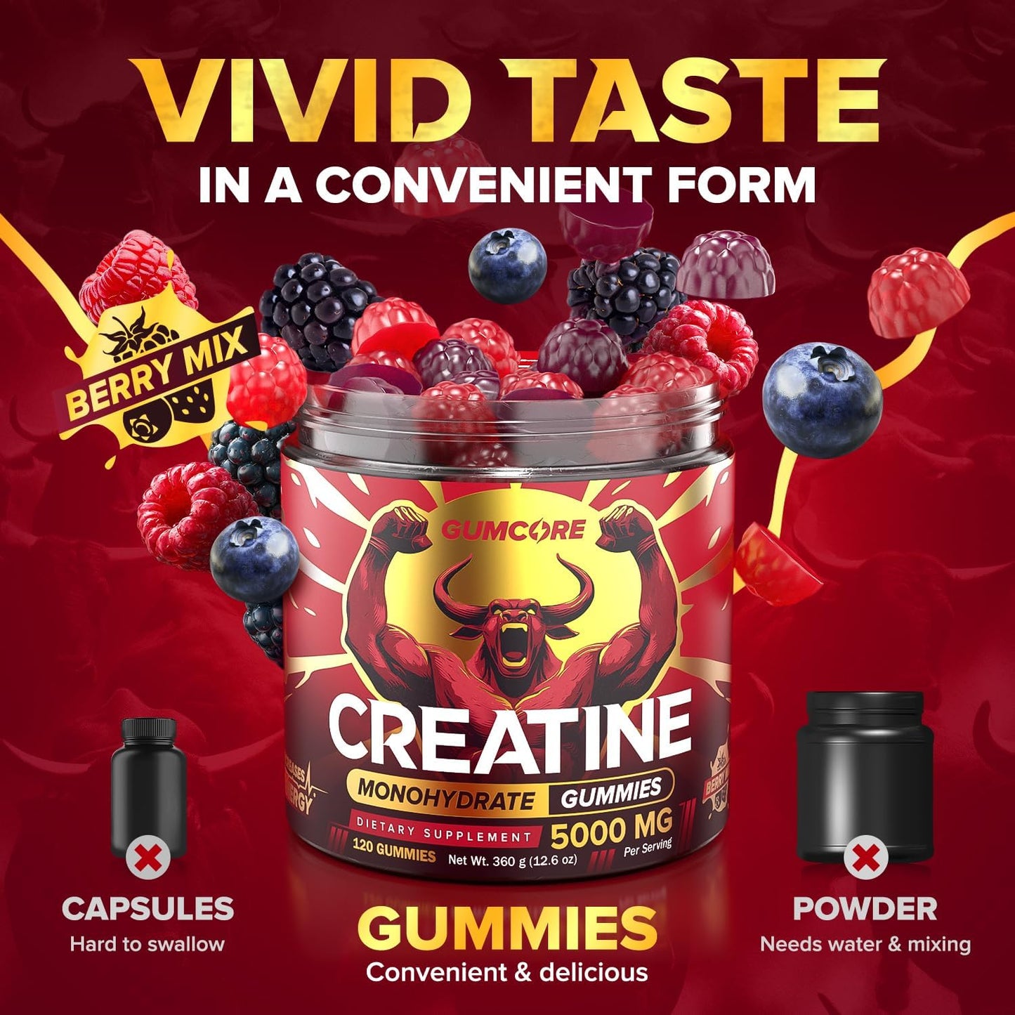 Creatine Monohydrate Gummies, Creatine for Women & Men, Muscle Builder & Recovery Supplement, Pre Workout Gummies, Vegan Creatine Chews