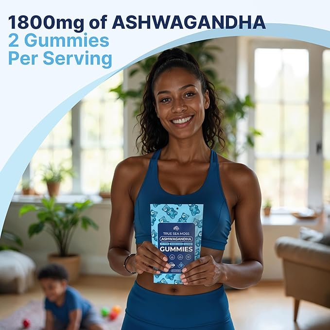 TrueSeaMoss Ashwagandha Gummies for Women & Men – Vegan Formula with Sea Moss, Bladderwrack & Burdock Root – 60 Gummies (30-Day Supply)