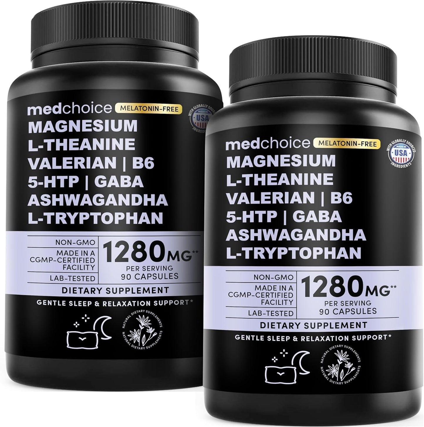 12-in-1 Sleep Support Capsules - Melatonin-Free, Non-Habit Forming Sleep Supplement with a Balanced Blend of Magnesium, Ashwagandha, L-Tryptophan, Valerian Root, GABA, 5-HTP (90 Capsules, Pack of 2)