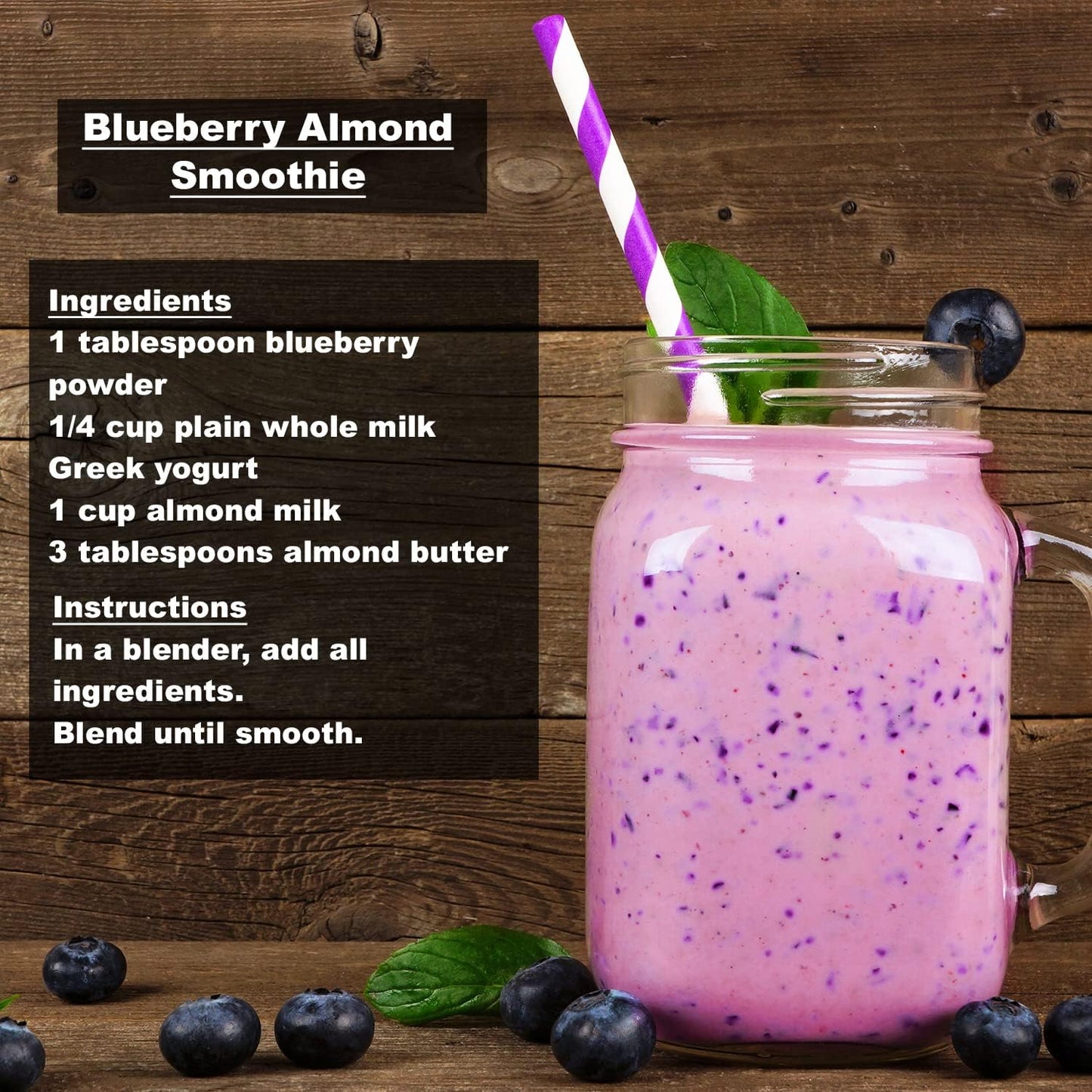 100% Pure Wild Blueberry Powder | Rich in Antioxidants | Made with Canada Grade-A Wild Crafted Blueberries, Perfect for Smoothies, Snacks & Baking (8 oz)