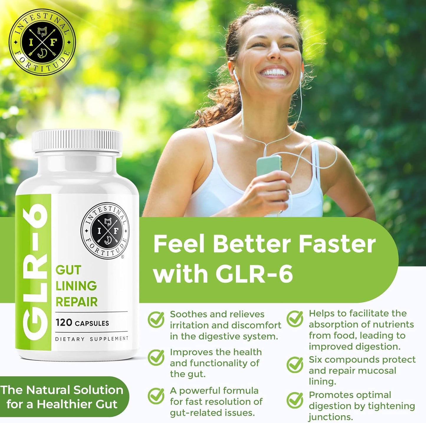 Intestinal Fortitude GLR-6 - Gut Lining Repair Supplement for Gut Health - Leaky Gut Repair with L-Glutamine, Slippery Elm, DGL Licorice Root, Marshmallow Root, Fenugreek - IBS, IBD, GERD - Vegan