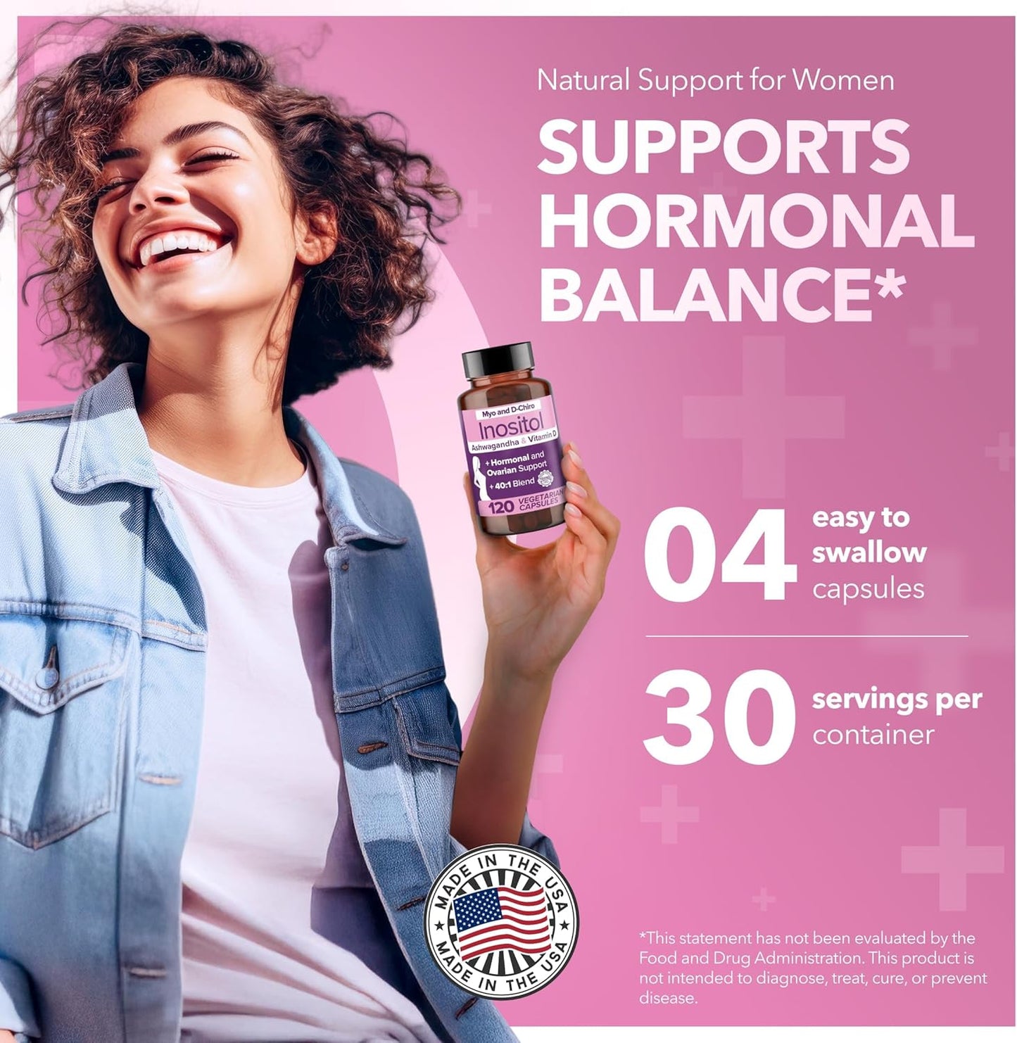 Intimate Rose Myo-Inositol & D-Chiro Inositol Blend - 40:1 Blend Ratio - Women's Daily Wellness Support - Vitamin D & Ashwagandha, 3 Bottles